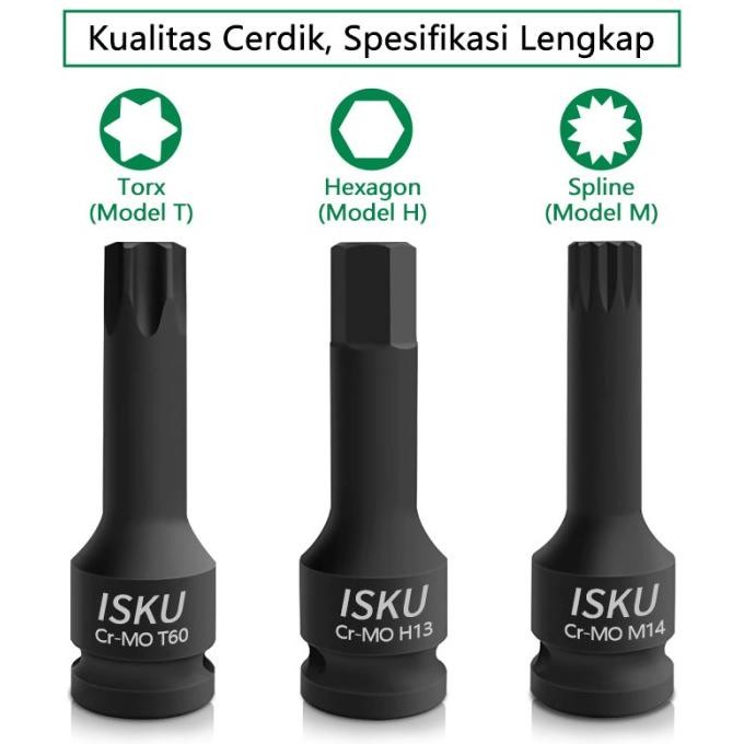 ISKU Mata Shock 10 Pcs Impact Kunci Sok Hex Star Spline Torx Bintang