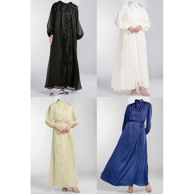 [baca deskripsi⚠️] BENANG JARUM RUNA PUFF DRESS BLACK CLARA TIERED DRESS OFF WHITE LEAH DRAPERY DRES