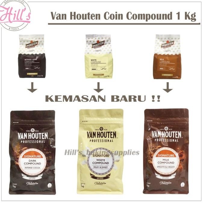

VAN HOUTEN COMPOUND COIN 1 KG DARK INTENSE MILK WHITE CHOCOLATE COKLAT murah