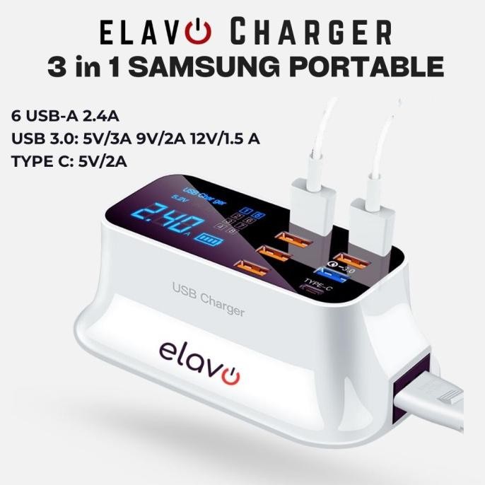 Elavo 8 In 1 Fast Charging Led Digital Usb Type C Port Smart Charger Co