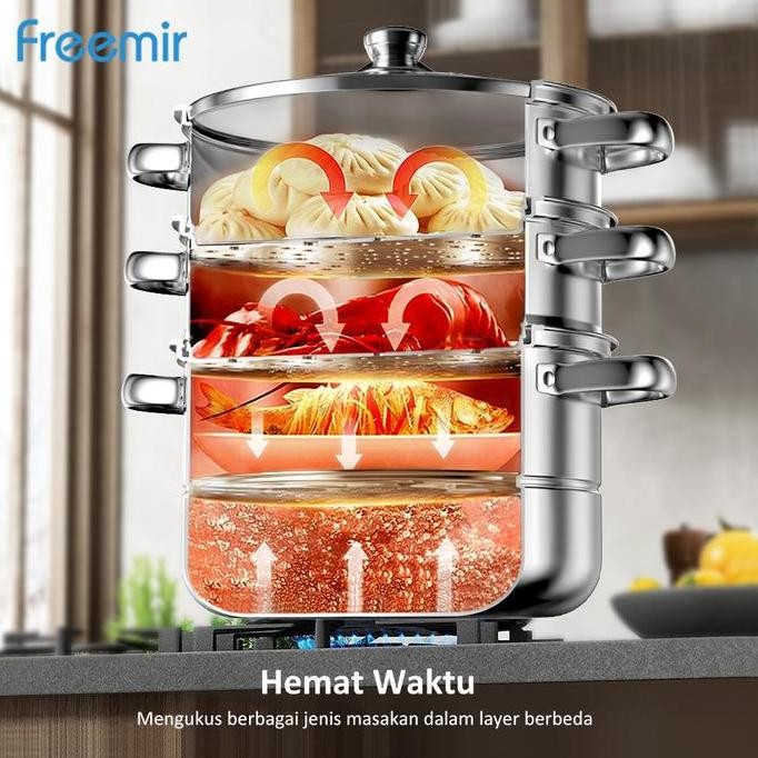 Promo [Special] Freemir Panci Kukus 3 Susun Stainless Steel Tebal Anti Lengket Anti Karat Dandang Ku