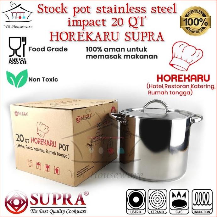 Sale Supra Panci Stockpot 20Qt Horekaru Induksi Stainless Tebal / Panci Sayur Masak Tutup Stainless