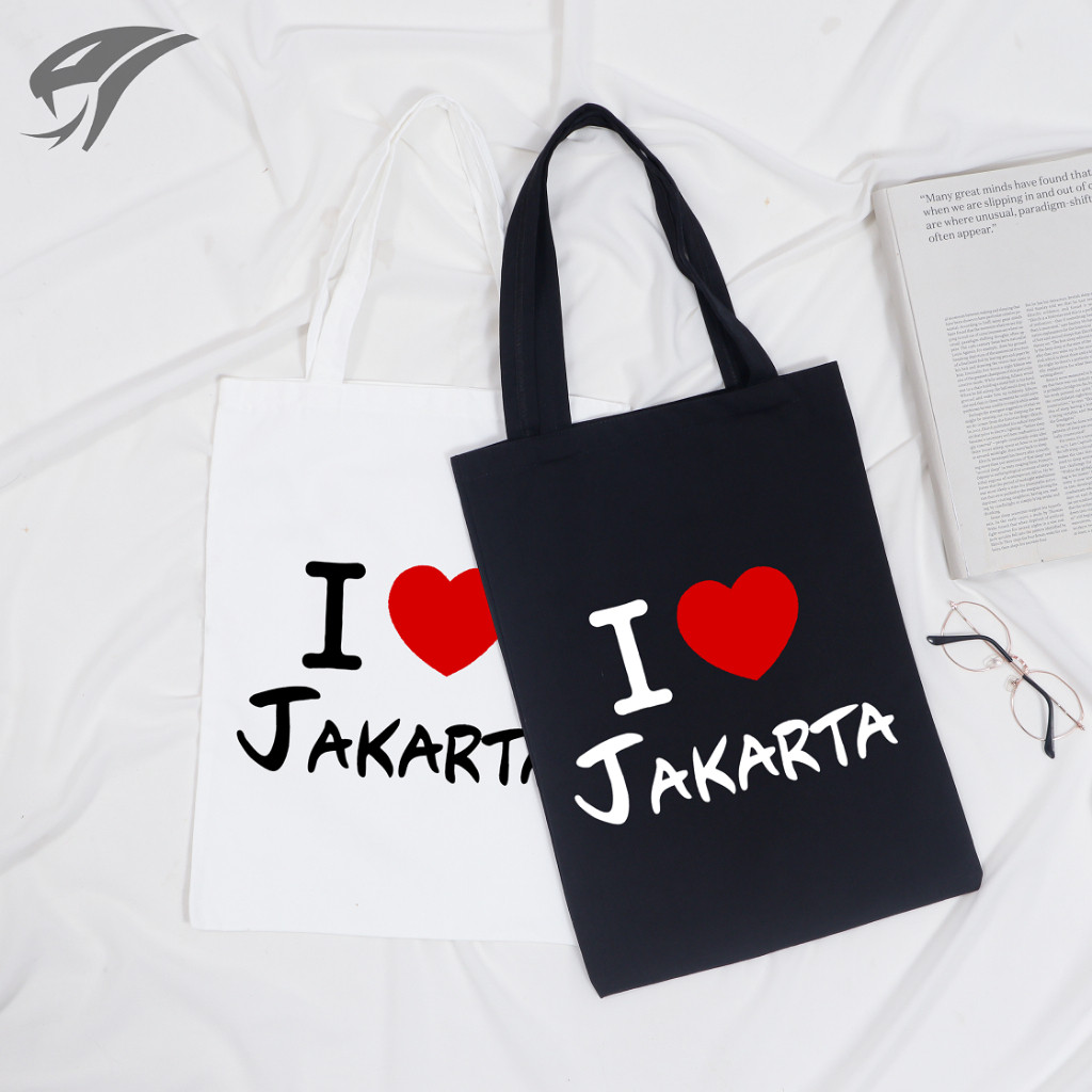 Lyra Bags - TOTE BAG I LOVE JAKARTA KANVAS PREMIUM UKURAN 40X30CM / TAS / RESLETING / SERUT / WANITA