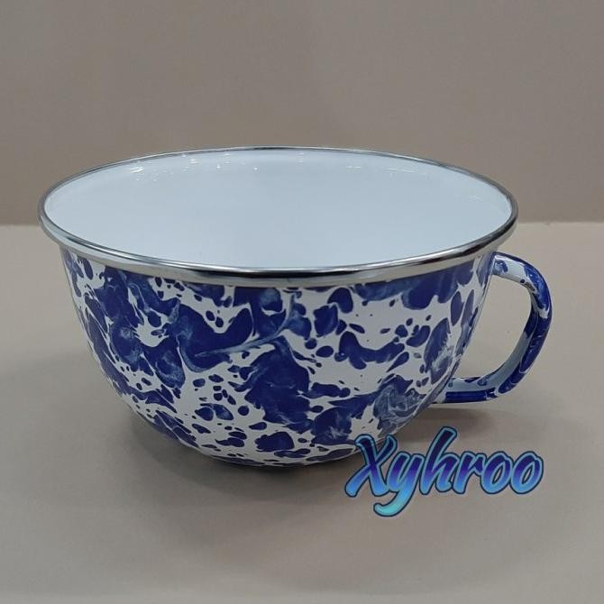 Soup Mug Enamel 14cm Motif biru blirik LAT