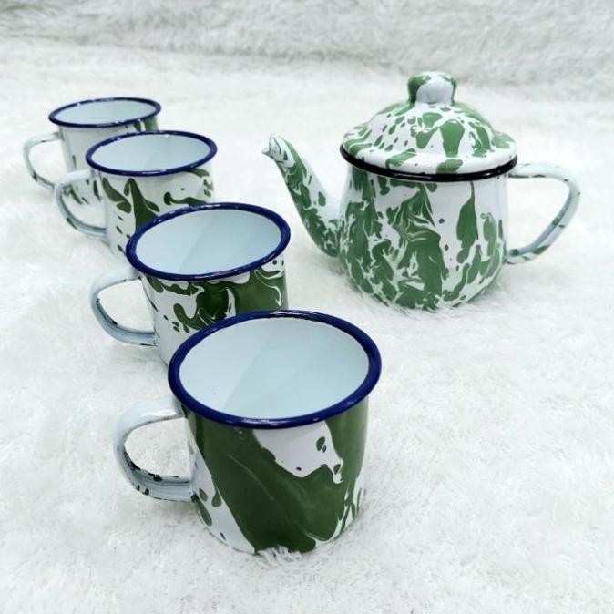 Set Teko Blirik Jadul Plus 4 Mug Tempat Air Ceret Lurik Blurik Cebol LAT