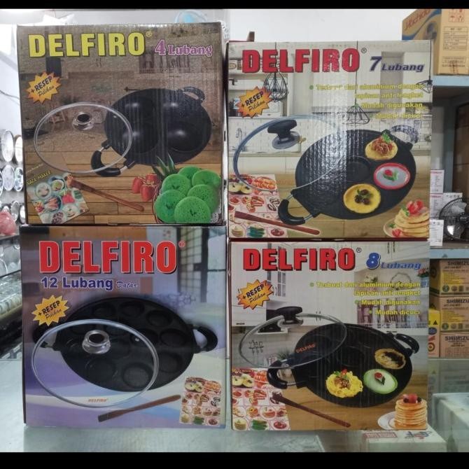 Cetakan Kue Apem/Martabak Mini/Dorayaki/Takoyaki 4/7/8/12 Lubang Datar  DELFIRO Anti Lengket