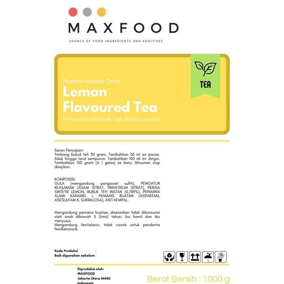 

Grosir Maxfood - Bundle Bubuk Teh Minuman Rasa Buah Lemon Tea + Mango Tea 1 Kg