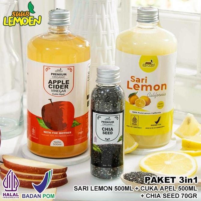 

Grosir Suur Lemoen Paket Cuka Apel 500 Ml Sari Lemon 500 Ml Chia Seeds 70Gr - Suurlemon Indonesia