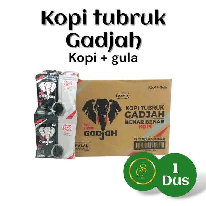 

Promo 1 Dus Kopi Tubruk Gadjah + Gula - 12 Renceng X 10 Sachet Coffee Robusta Bubuk