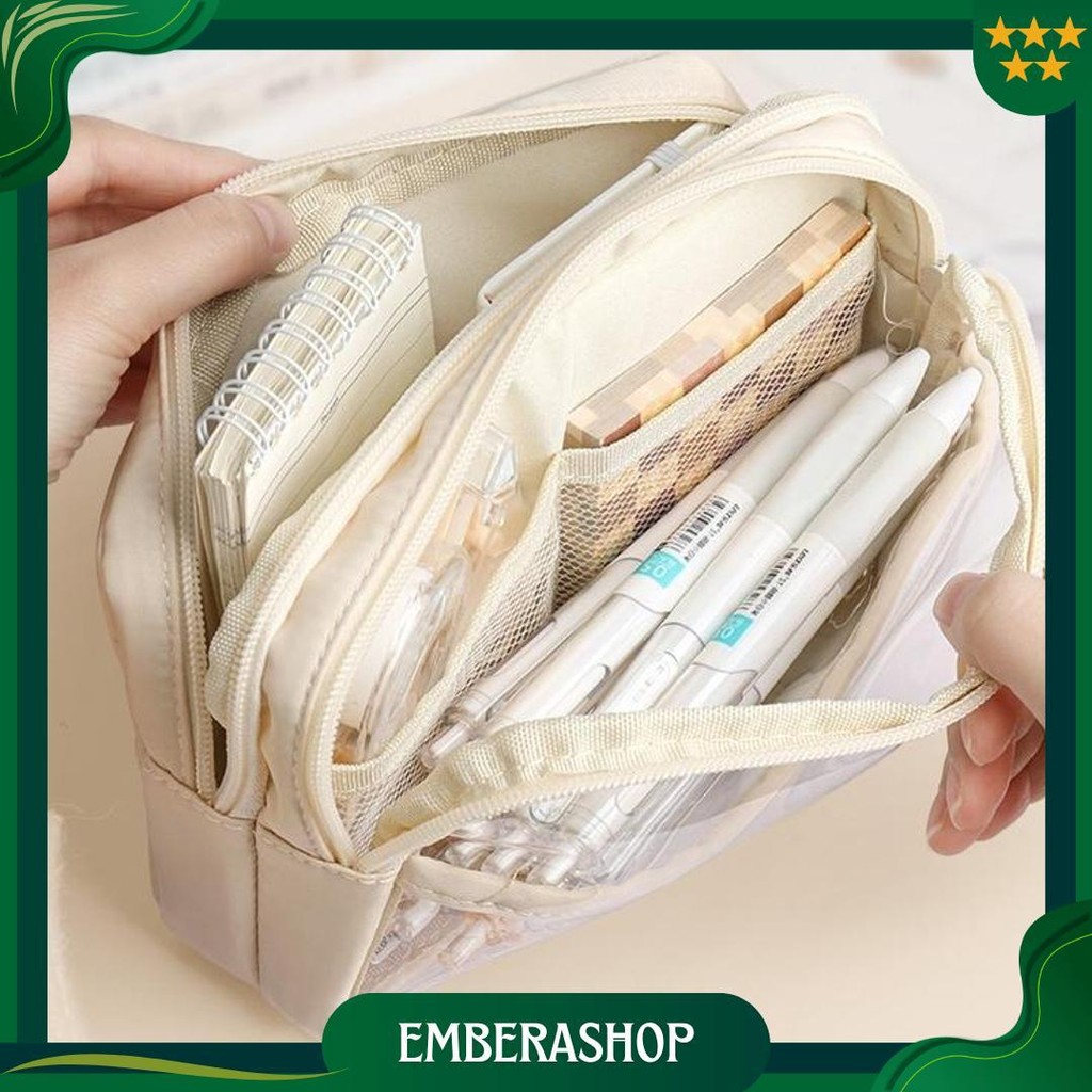 

Loooopy Kotak Pensil Transparan Aesthetic Pencil Case Large Tempat Pensil Pen Pouch Lucu Stationery Organizer Promo
