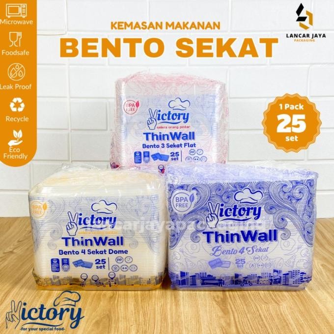 [Good] [25 PCS] Thinwall Bento Sekat 4 3 Victory Flat Dome Star Kotak Makan Plastik Catering Kemasan