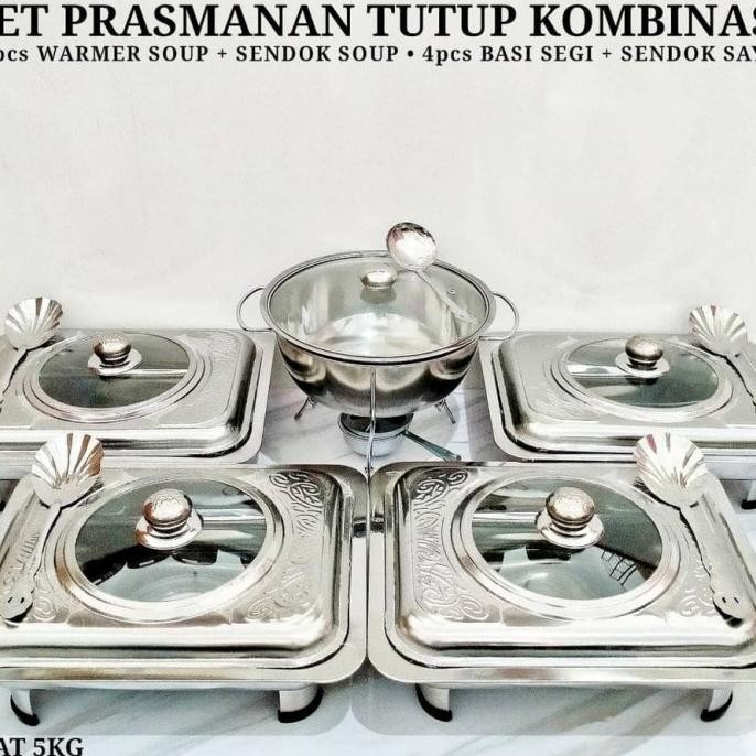 HOT SALE Prasmanan Set Stainless steel wadah saji sayur kotak tutup kaca baki