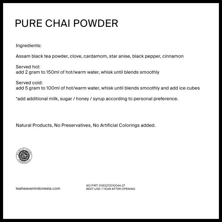 

Chai Tea Latte Pure Powder Indian Masala Chai Bubuk Original Best Seller