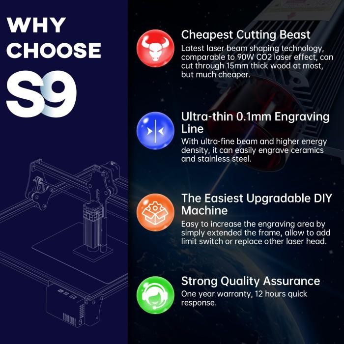 Sculpfun S9 Authentic Laser Cutting Laser Engraver 5W Mesin Ukiran Laser Printer Diy Original Dan Te