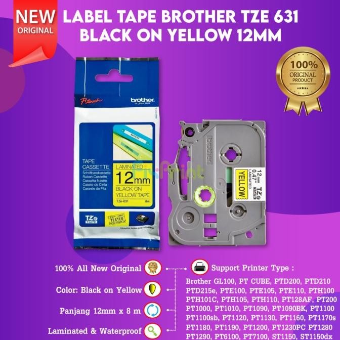 

Label Tape Original Tze-631 Tze631 Black On Yellow Casette 12Mm New Co