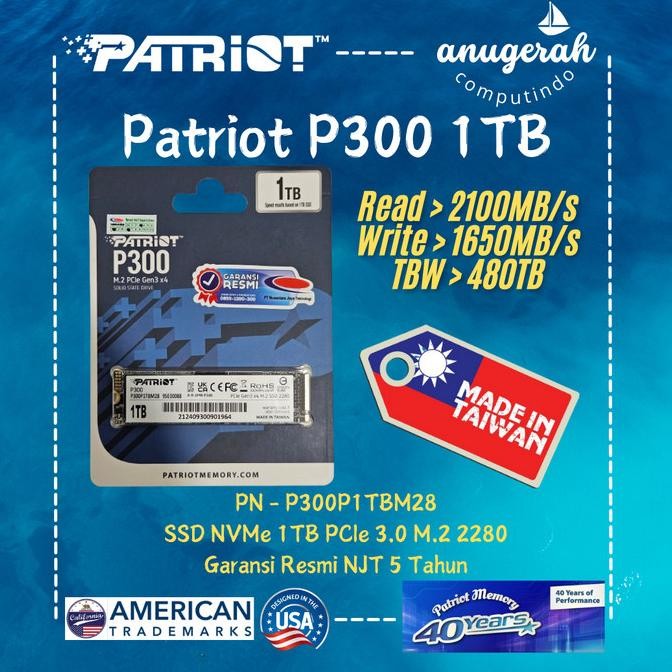 PATRIOT P300 1TB NVME PCIE GEN3 X4 SSD - UPGRADE PERFORMA PC/LAPTOP NVME 1TB TERMURAH ORIGINAL 2004T