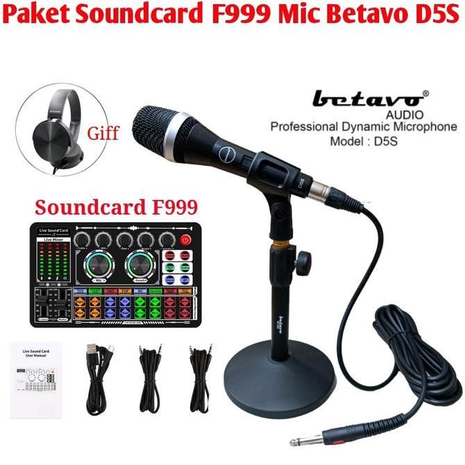 Paket Live Streaming Soundcard F999 Mic Dynamic Betavo D5S Stand Meja Besi Co