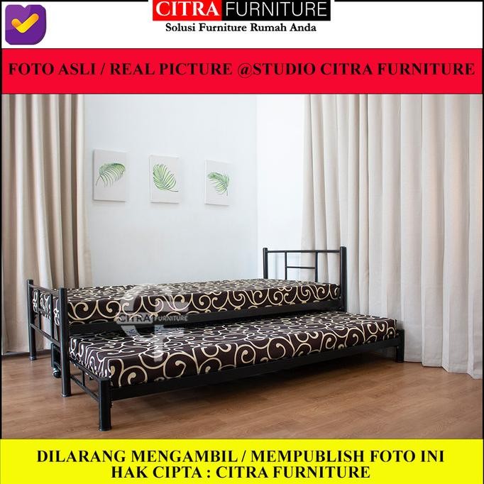 Ranjang Besi sorong minimalis 90 x190| Dipan Rangka Tempat Tidur Besi WS88