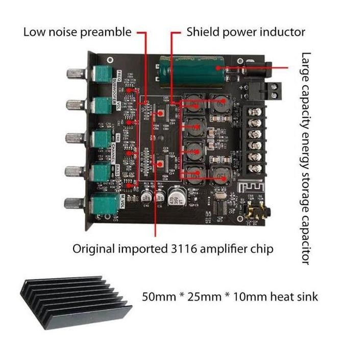 Murah Zk-Tb21 Tpa3116D2 Bluetooth 5.0 Penguat Subwoofer Papan 50Wx2 + 100W 2.1 Channel Power Audio P