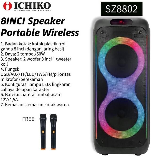 Grosir Ichiko Speaker Bluetooth Karaoke Portable Super Bass Sz-8802