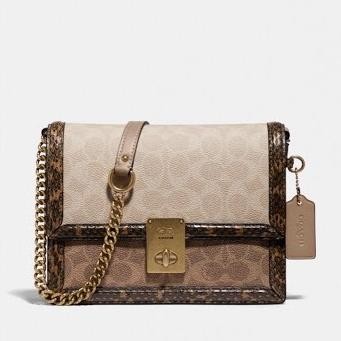 Sale Hutton Shoulder Bag In Blocked Signature Canvas Snakeskin 89068