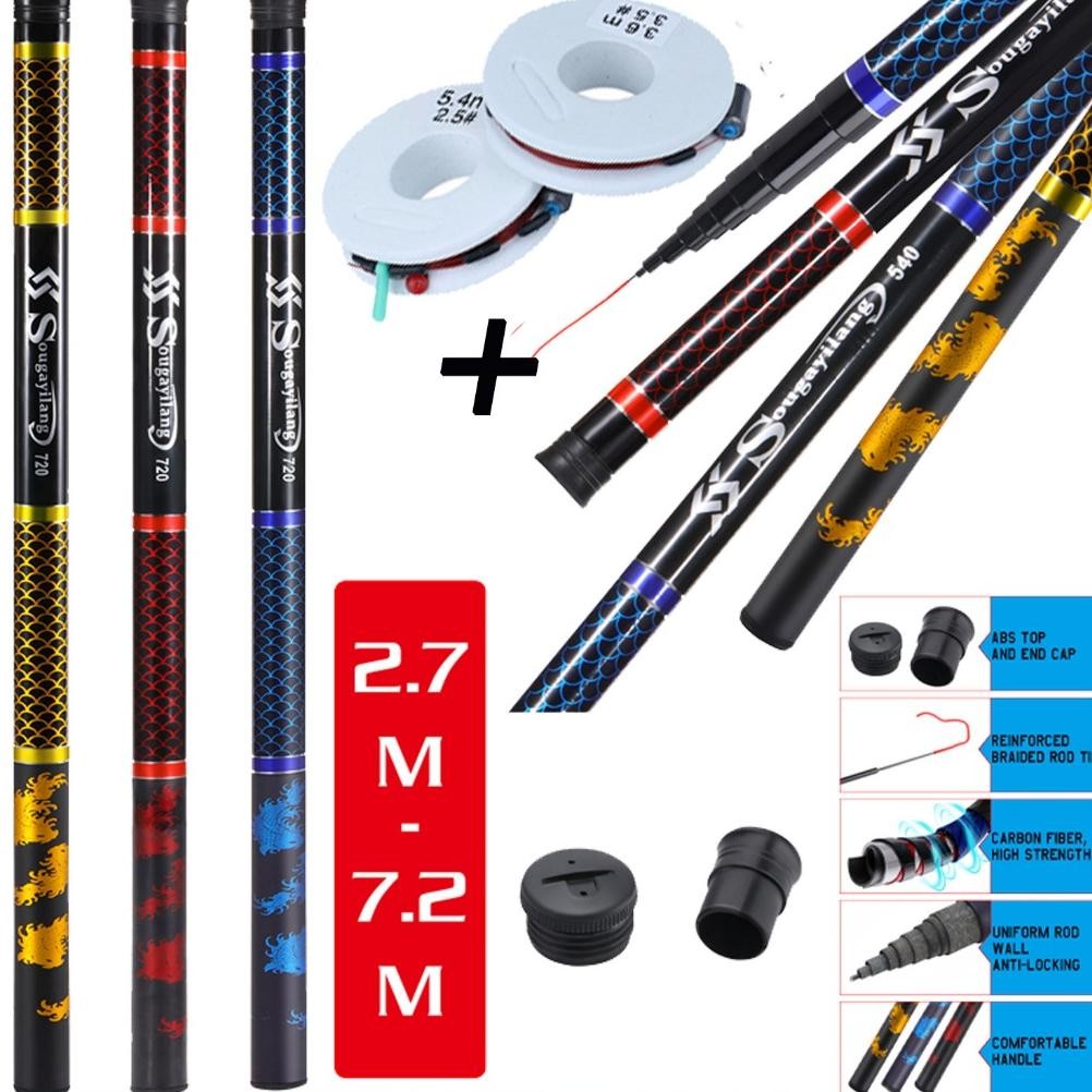 2.7M 3.6M 4.5M 5.4M 6.3M 7.2M JORAN TEGEK FISHING ROD CARBON TEGEK PANJANG FISHING POLE FISHING FLOA