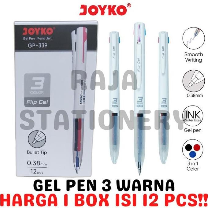 

BEBAS ONGKIR - JOYKO GEL PEN 3 COLOURS FLIP BLACK BLUE RED PULPEN PEN JOYKO 3 WARNA HITAM BIRU MERAH GP-339 LUSIN BOX [12PCS]