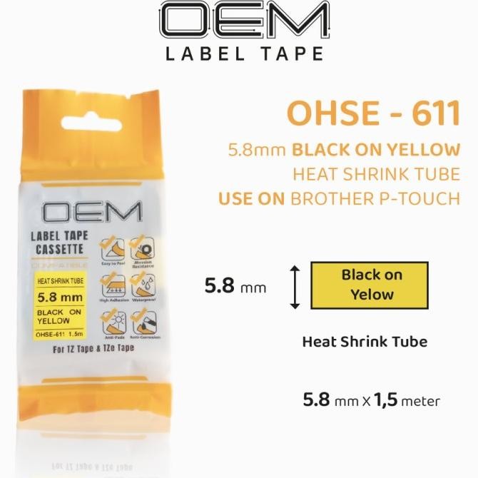 

Oem Label Tape Heatshrink Tube 5.8Mmx1.5M Black On Yellow For Use On Ptouch New Stok