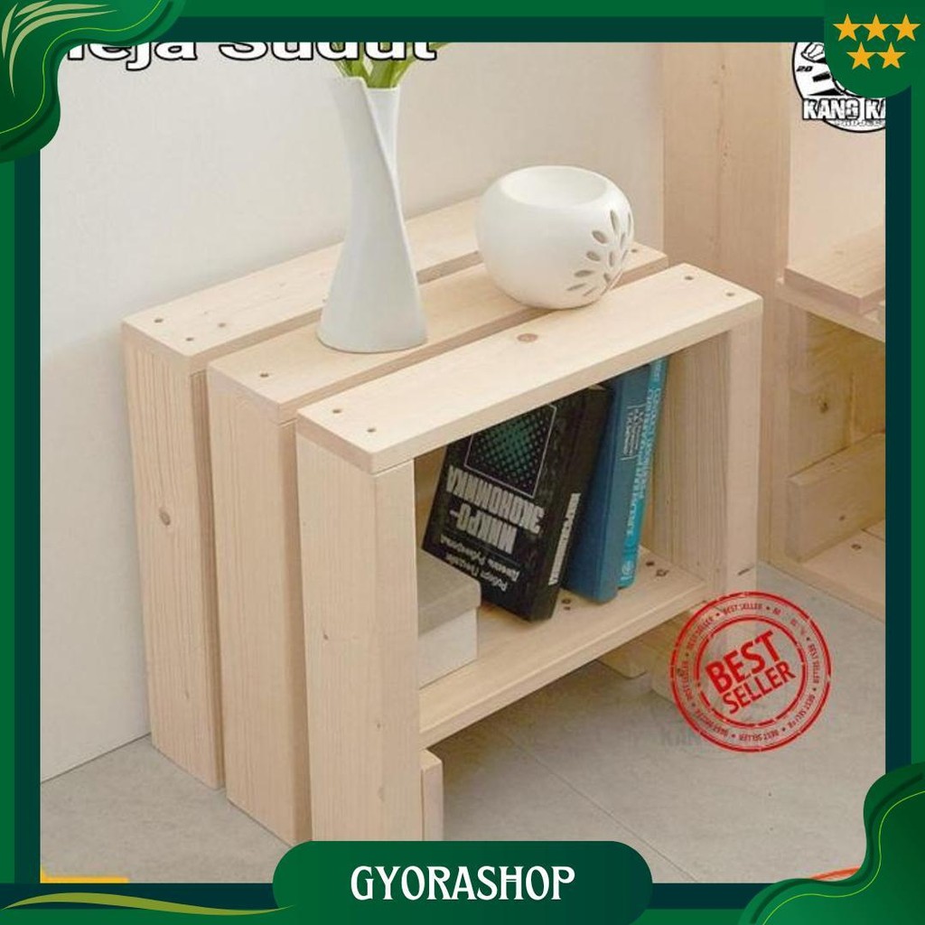 Meja Sudut Kecil Dekorasi Kayu Minimalis Jati / Mahoni Ori