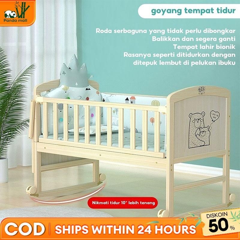 Tempat Tidur Bayi Kayu Solid Box Bayi Lipat Multifungsi Baby Crib Box TempaTidur Bayi 0-10 Tahun