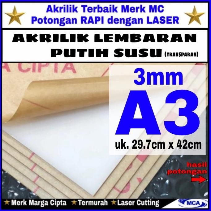 

redi AKRILIK lembaran PUTIH SUSU 3mm A3 / Marga cipta / Acrylic