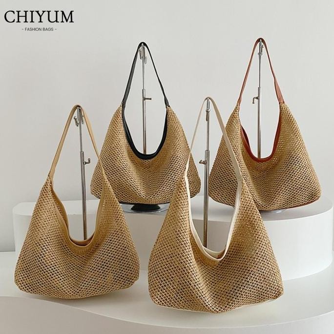 CHIYUM Tote Bag Wanita Aesthetic Terbaru Tas Cewek Anyaman Rotan Elegan Korean Style Shoulder Bag Ta