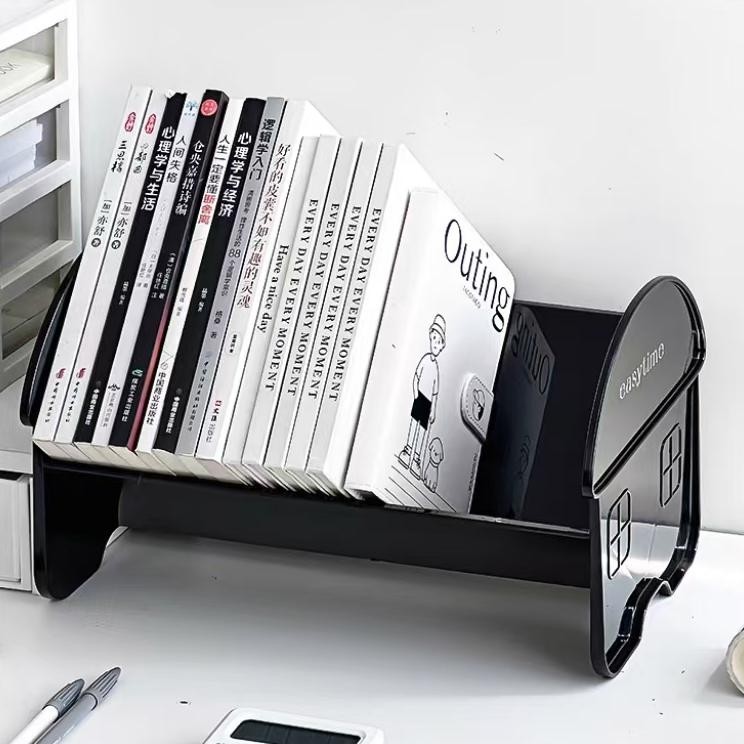 Rak Buku Hitam Transparan Tempat Buku Meja Aesthetic Holder Book Stand Organizer K1075