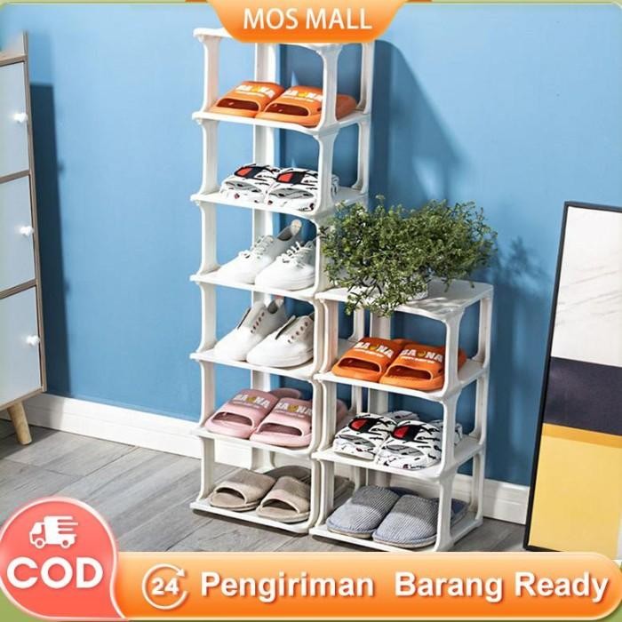 MOSMALL Rak Sepatu Susun Plastik Rak Sepatu Tertutup Rak Sepatu