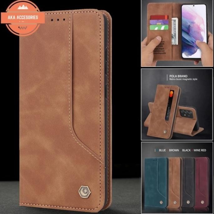 SIAP KIRIM VIVO Y21 / Y21S / Y33S FLIP COVER MAGNETIC POLA LEATHER CASE WALLET
