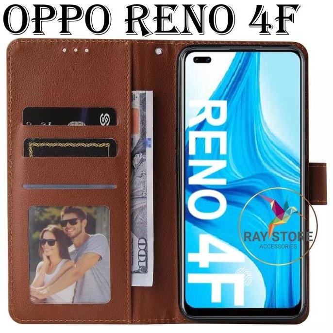 SIAP KIRIM OPPO RENO 4F FLIP LEATHER CASE PREMIUM-FLIP WALLET CASE KULIT UNTUK OPPO RENO 4F - CASING