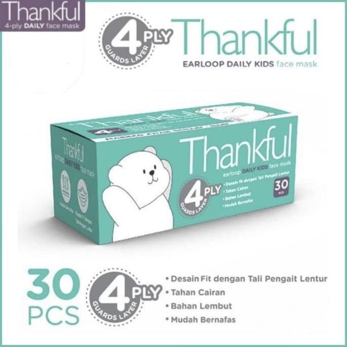 MASKER ANAK 4 PLY EARLOOP/ MASKER MEDIS THANKFUL ANAK WARNA PUTIH TERMURAH