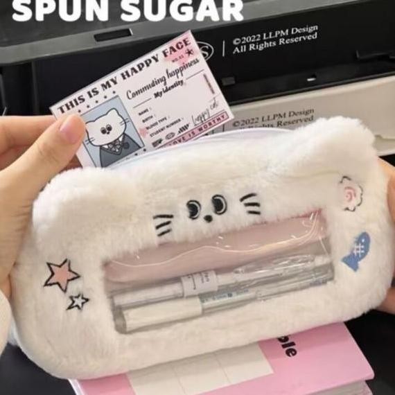 

ready Cute Kitten Puppy Plush Pencil Case Large Capacity Pen Bag Student School Pencil Bags for Girl Study Stationery School Supplies murah