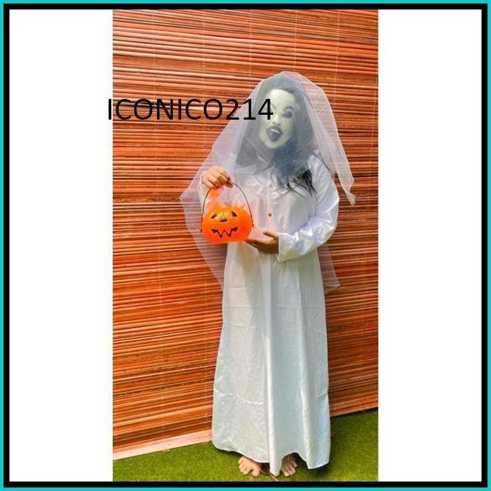 KOSTUM KUNTILANAK BAJU PANJANG PUTIH HANTU INDONESIA