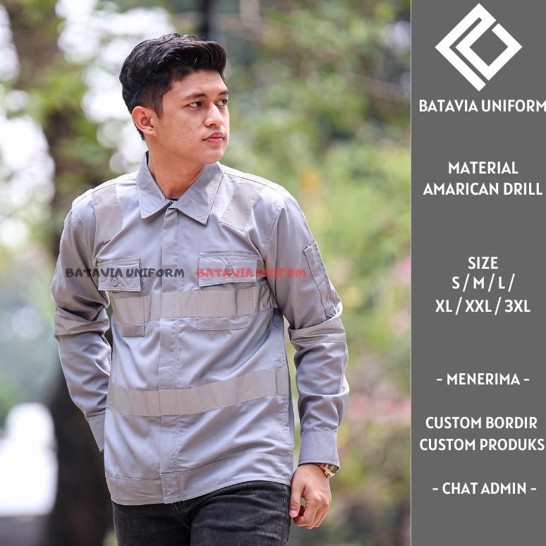 Safety Rembo By Batavia Uniform - Baju Kemeja Wearpack Safety K3 Lengan Panjang Resleting - Seragam 