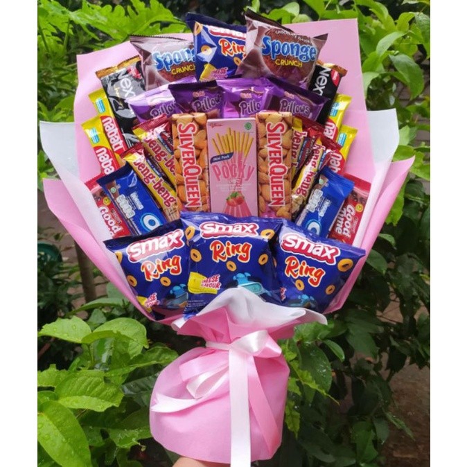 

HJ (B) Buket PREMIUM PINK BIG SILVERQUEEN 2 BESAR/paket/bingkisan Snack Ulang Tahun/Ultah/