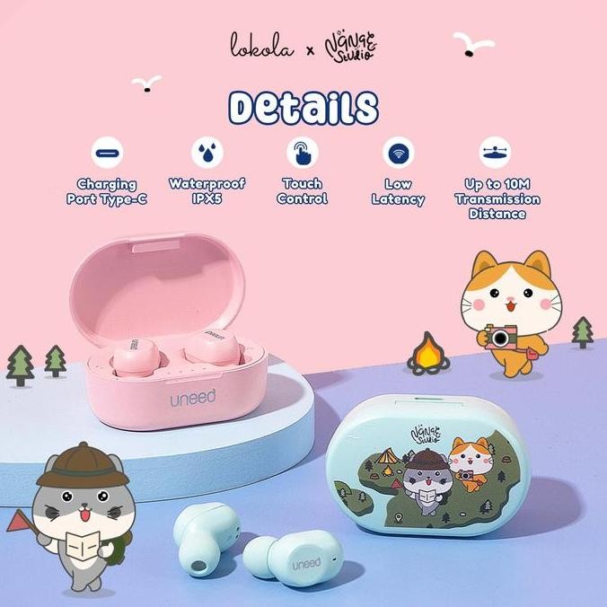 Murah Tws Bluetooth Earphone 5.1 Lokola By Uneed X Nanae Studio Bass Blue Earbuds  Wireless