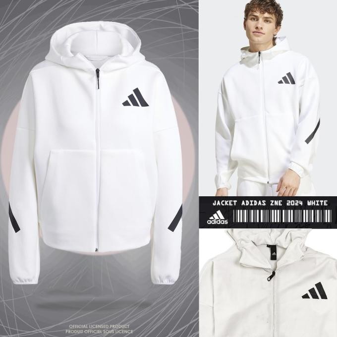 HOODIE ADIDAS ZNE 2024 FULL ZIP WHITE - JACKET JAKET ADIDAS ZNE PUTIH - JUMPER sweater