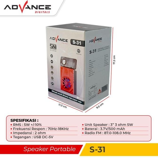 ready stock Advance Bluetooth Speaker Music Box S31 Speaker Bluetooth Portable