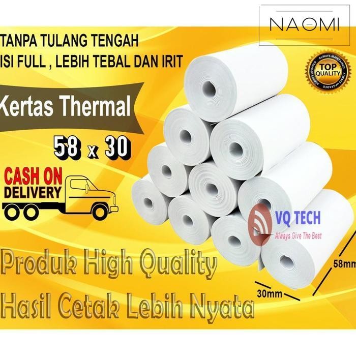 

BARU SMARTCOM KERTAS PRINTER THERMAL KERTAS STRUK KASIR 58X30MM ISI 100 ROLL MURAH