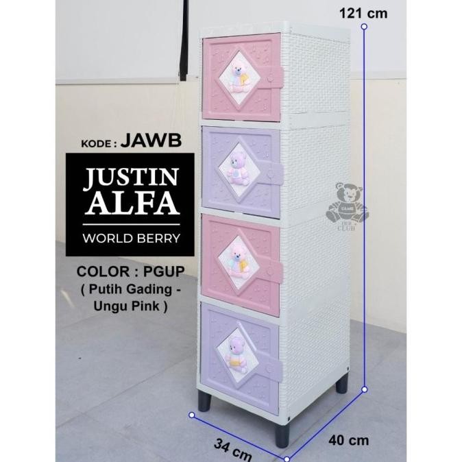 CLUB Lemari Pakaian Plastik ALFA Justine BONEKA Pintu SWING Buka Samping Laci 3 4 5 Susun BAGUS KUAT