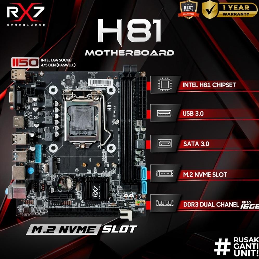 Motherboard RX7 H81 LGA 1150 DDR3 Mainboard H81 SUPPORT NVME