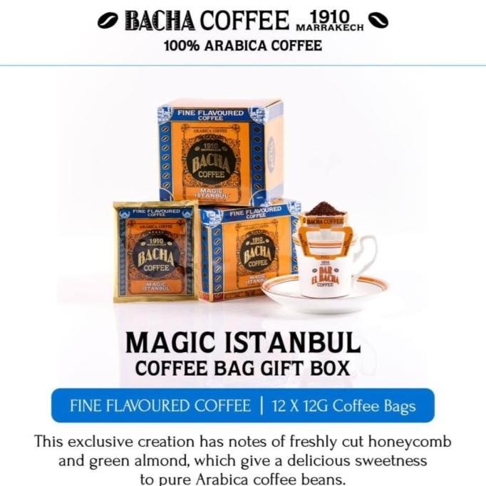 

Promo | Bacha Coffee | 1910 Marrakech | Magic Istanbul | Fine Flavoured | 100 % Arabica |