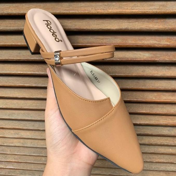 Sandal Wanita FLADEO Mules Heels 3cm Sendal Cewek Shoes B77S