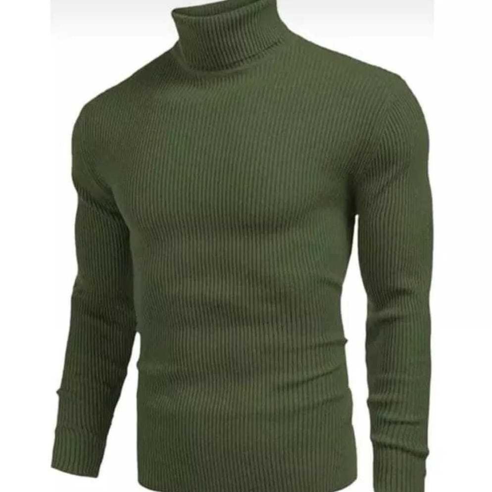 Kaos Rib Turtleneck Pria Lengan Panjang Polos / Kaos Leher Tinggi Pria Lengan Panjang